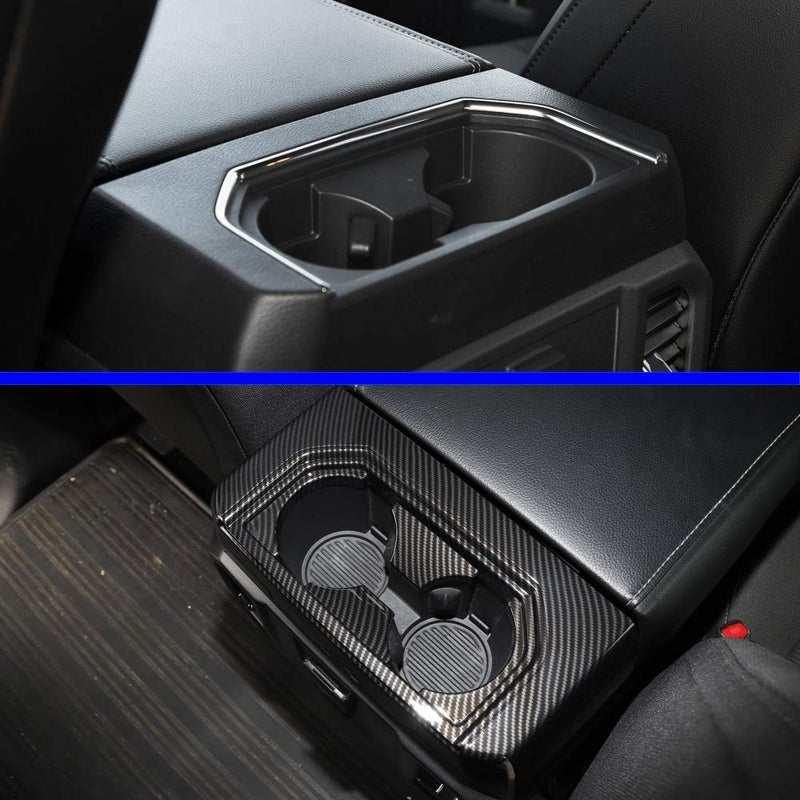 Keptrim for F150 ABS Carbon Fiber Gear Armrest Rear Cup Holder Trim for 2015 2016 2017 2018 2019 F150, for 2017 2018 F250 F350,1PC - Image 5